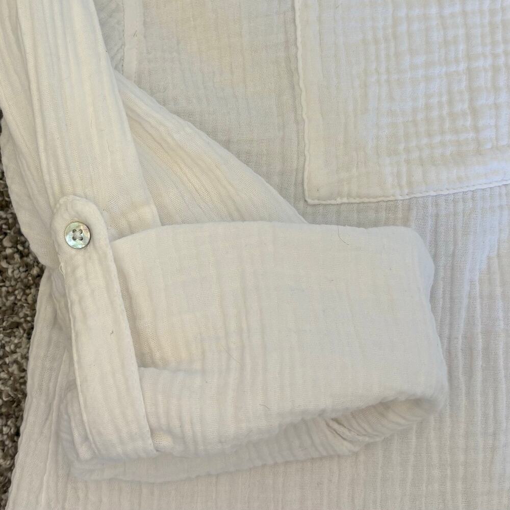 Magashoni 100% Organic Cotton Oversized Roll Tab Button Up Blouse XL White - Picture 3 of 8